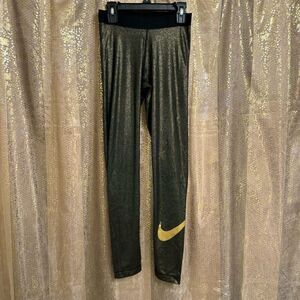 Nike Dri Fit Pro Cool Gold Black Sparkle Training Tights Leggings Small